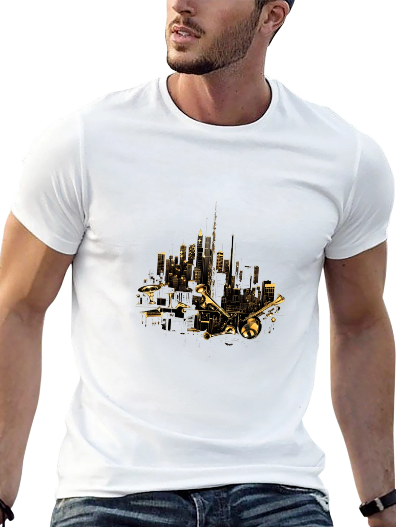 Cityscape Trumpet Graphic Tee - Black