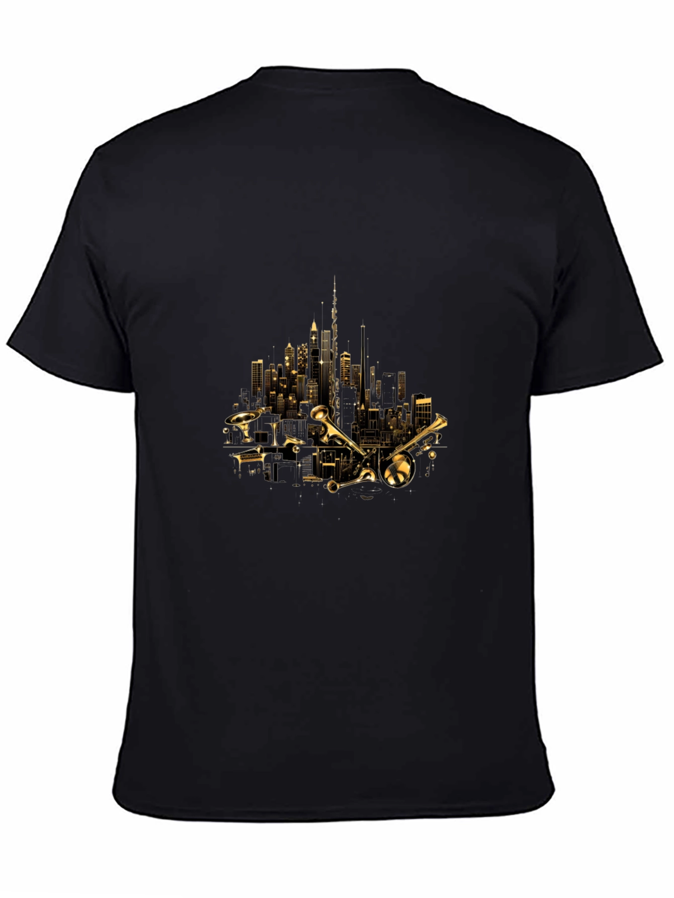 Cityscape Trumpet Graphic Tee - Black