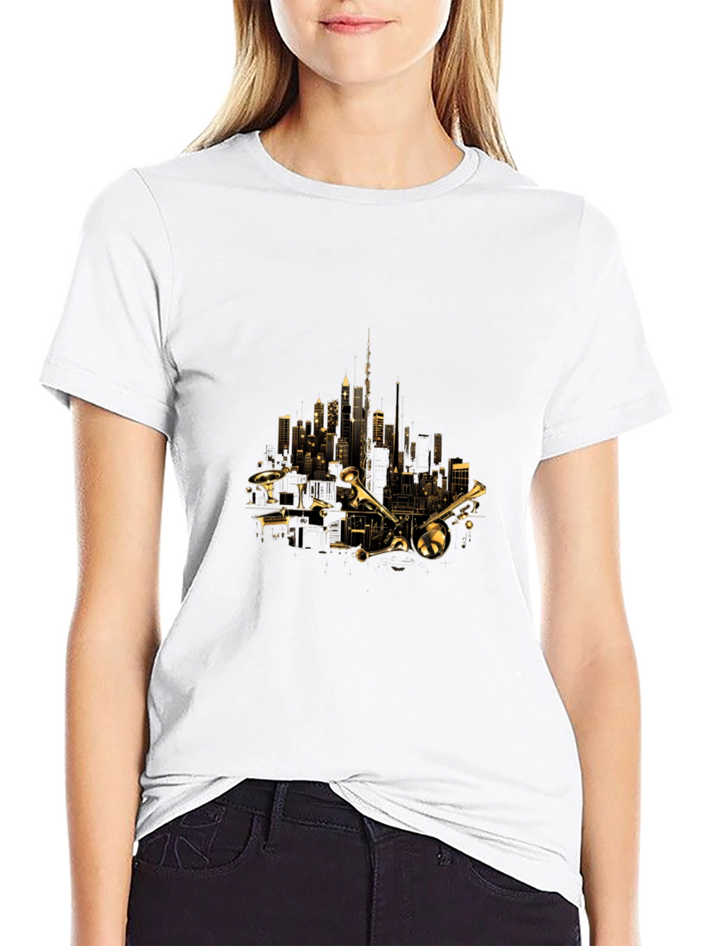 Cityscape Trumpet Graphic Tee - Black
