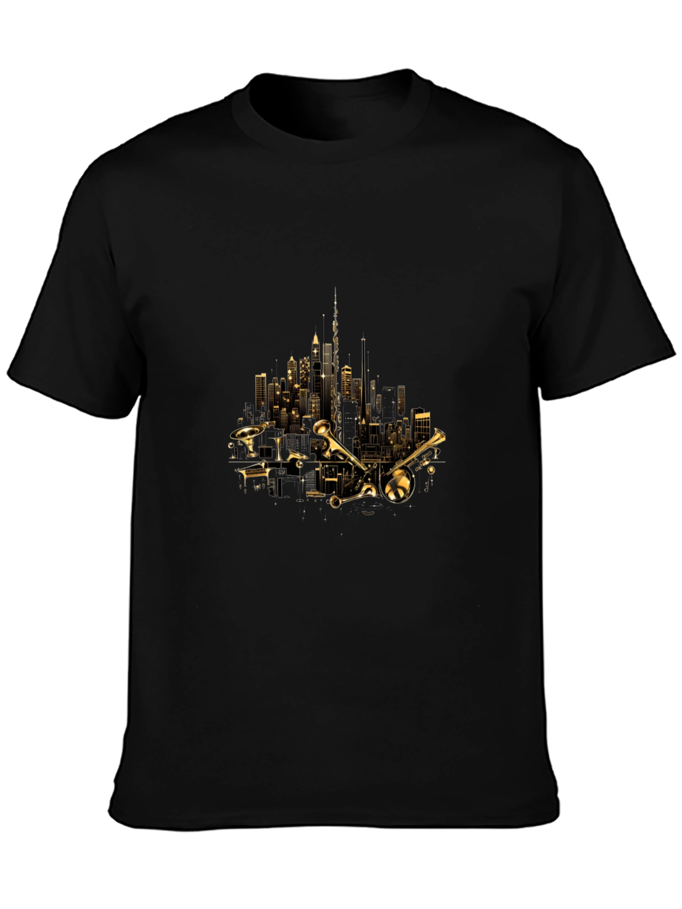 Cityscape Trumpet Graphic Tee - Black