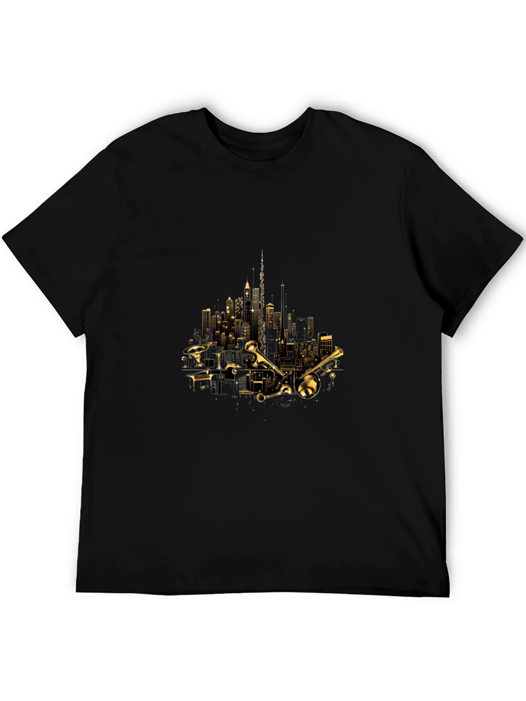Cityscape Trumpet Graphic Tee - Black