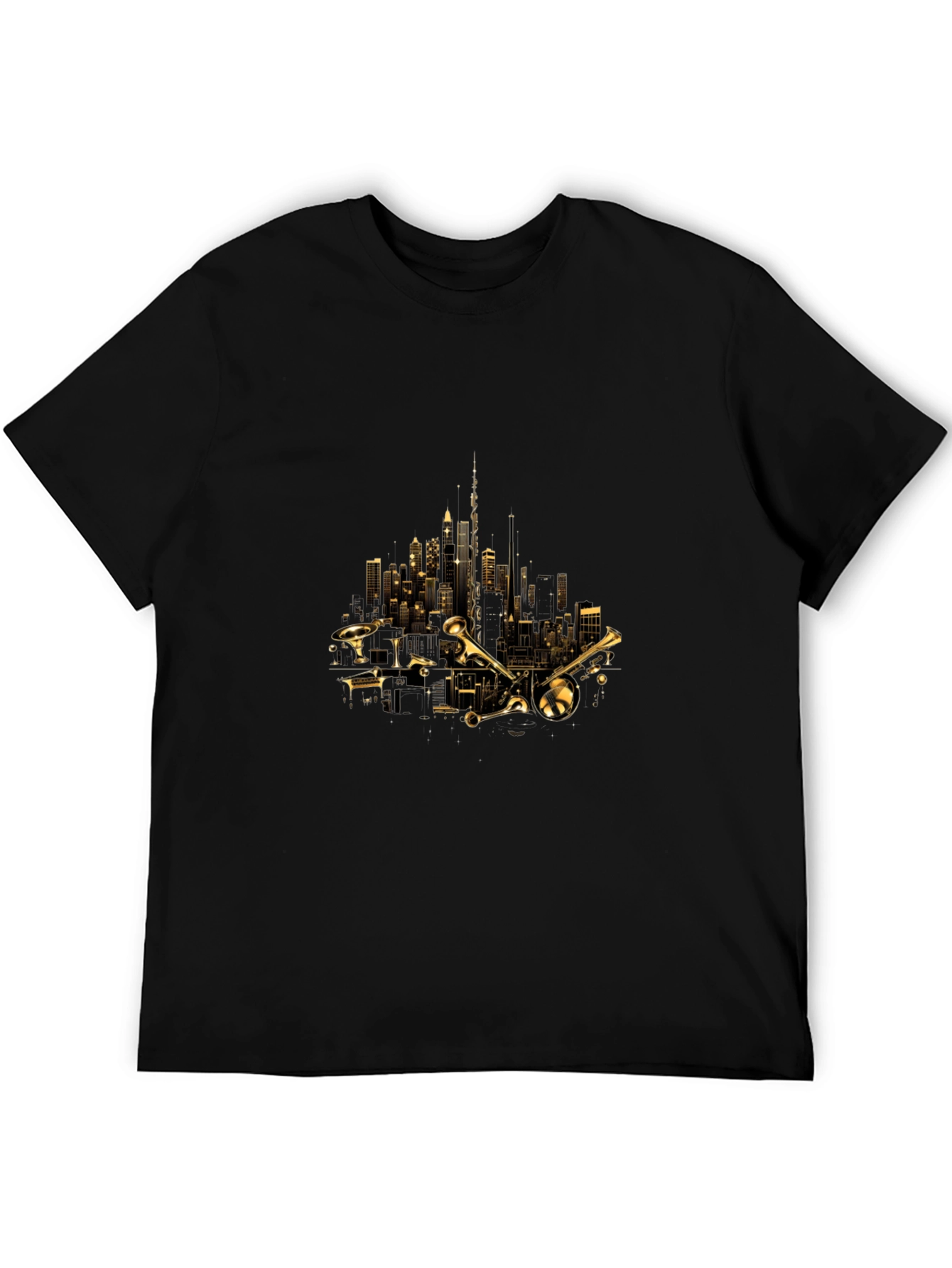 Cityscape Trumpet Graphic Tee - Black