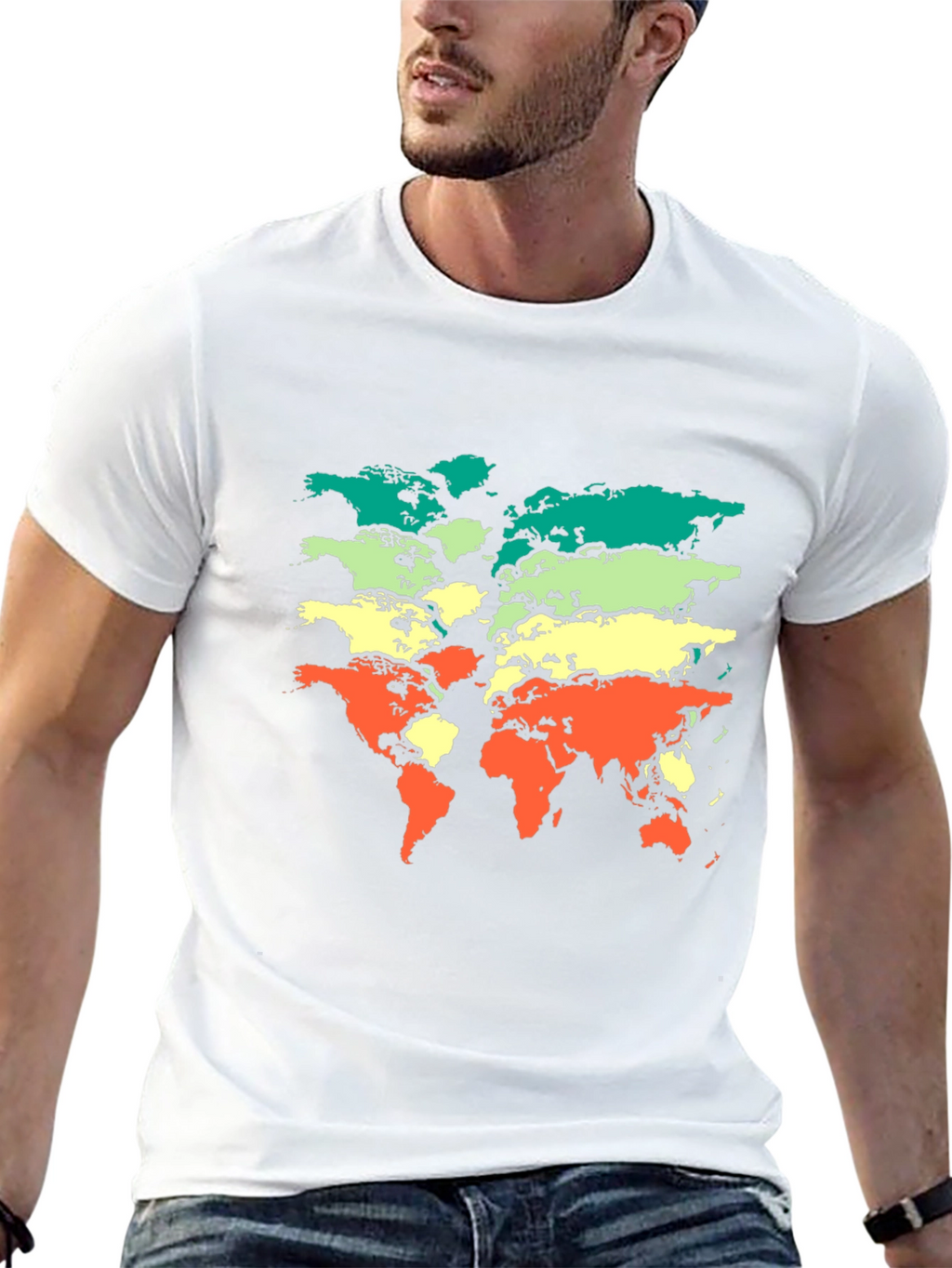 World Map Graphic Print Mens Black T-Shirt