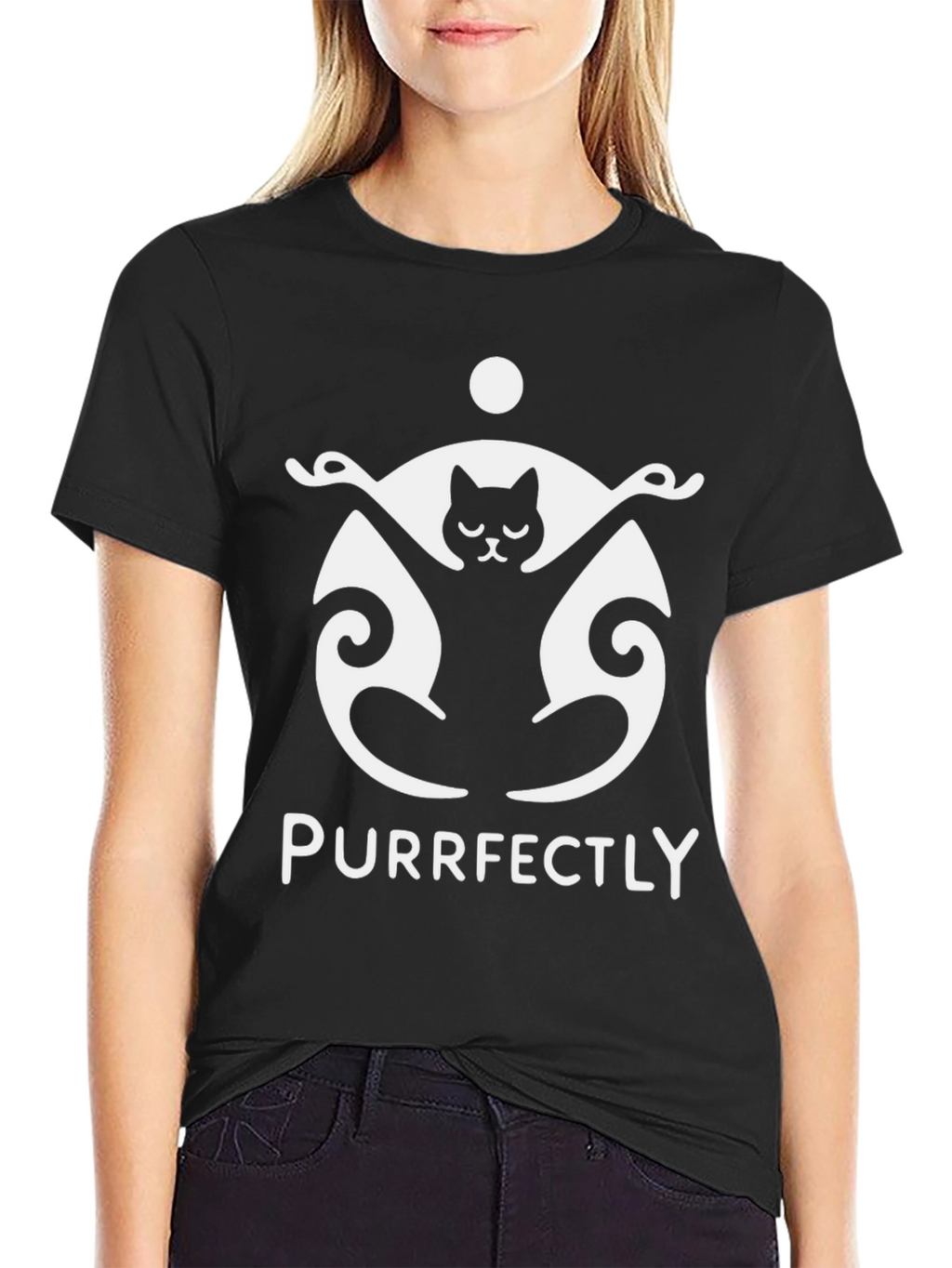 Purrfectly Funny Cat Yoga Black T-Shirt