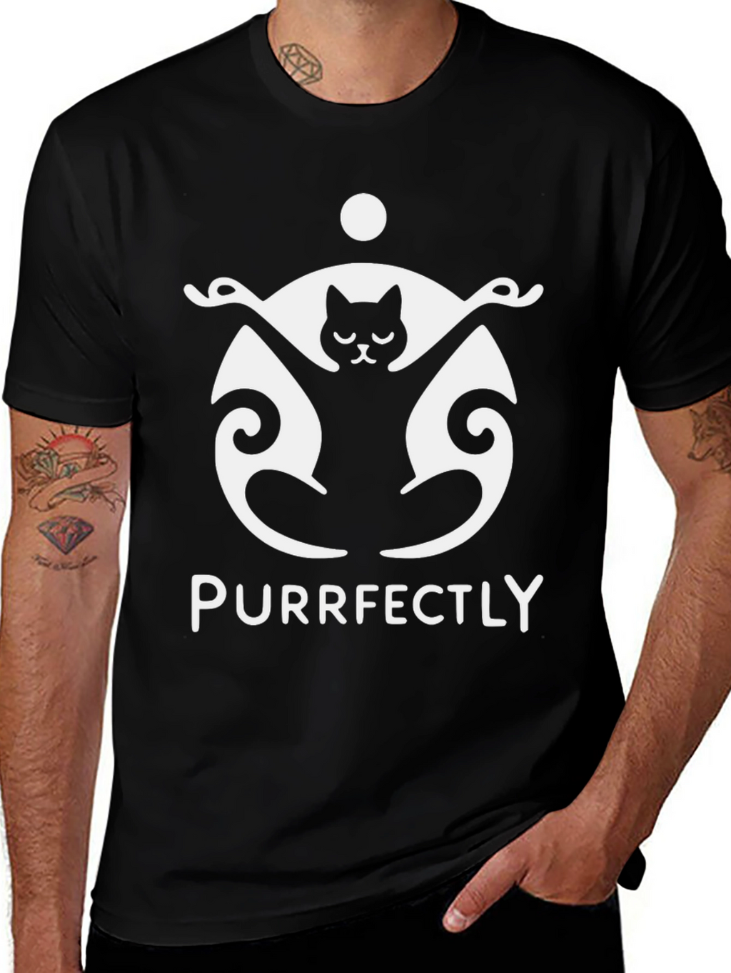 Purrfectly Funny Cat Yoga Black T-Shirt