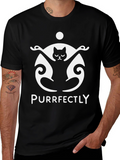 Purrfectly Funny Cat Yoga Black T-Shirt