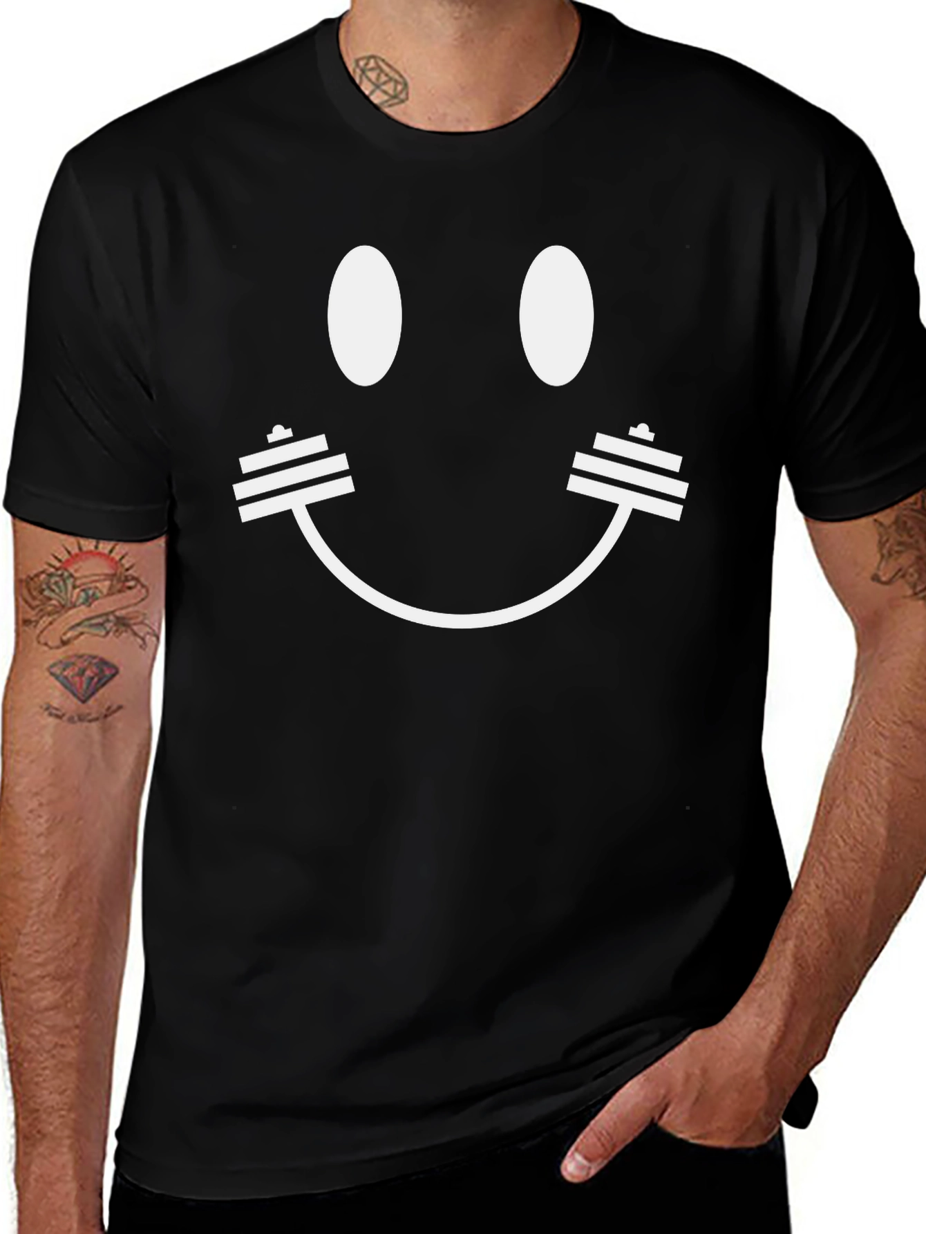 Workout Smiley Face T-Shirt - Black