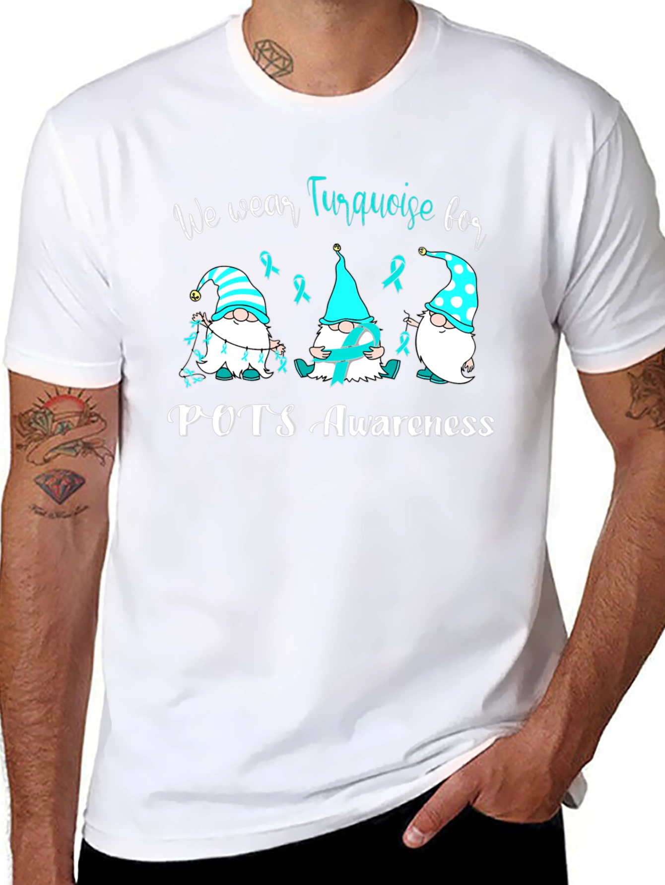 POTS Awareness Turquoise Ribbon Gnomes T-Shirt