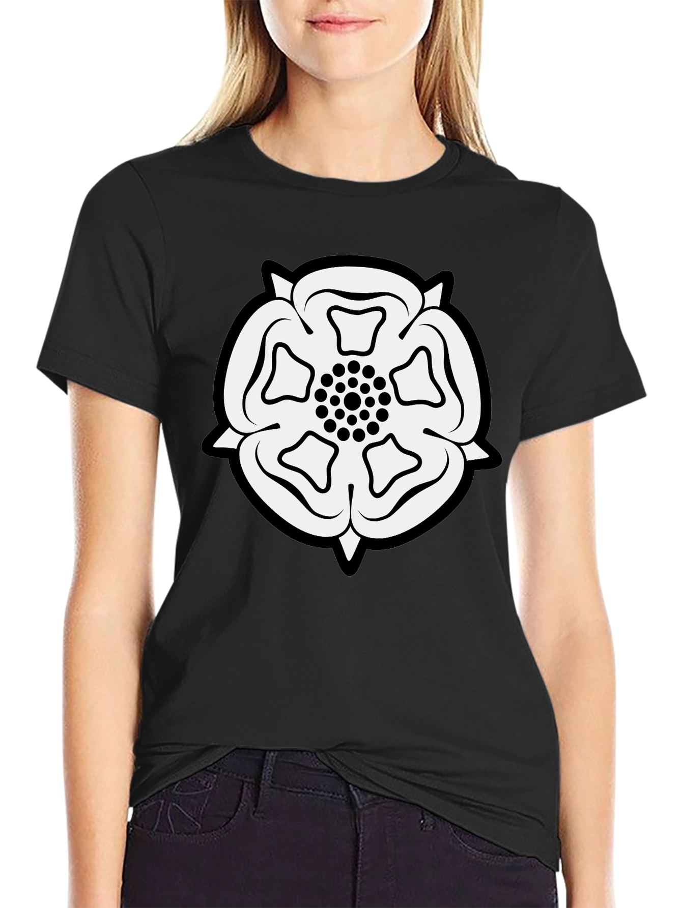 Yorkshire Rose Black T-Shirt - Classic England Emblem