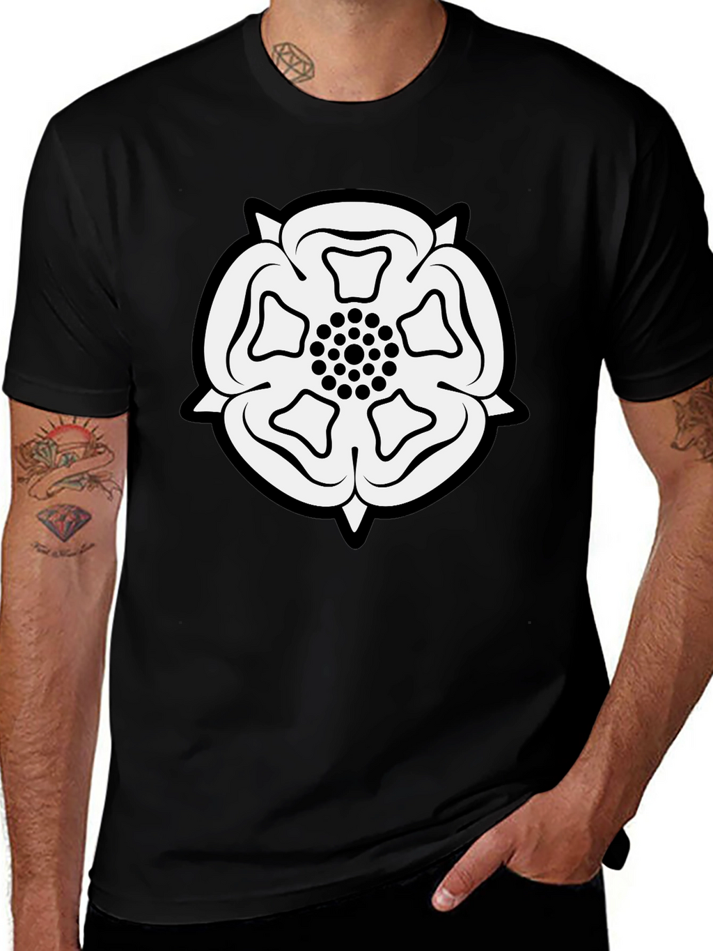 Yorkshire Rose Black T-Shirt - Classic England Emblem