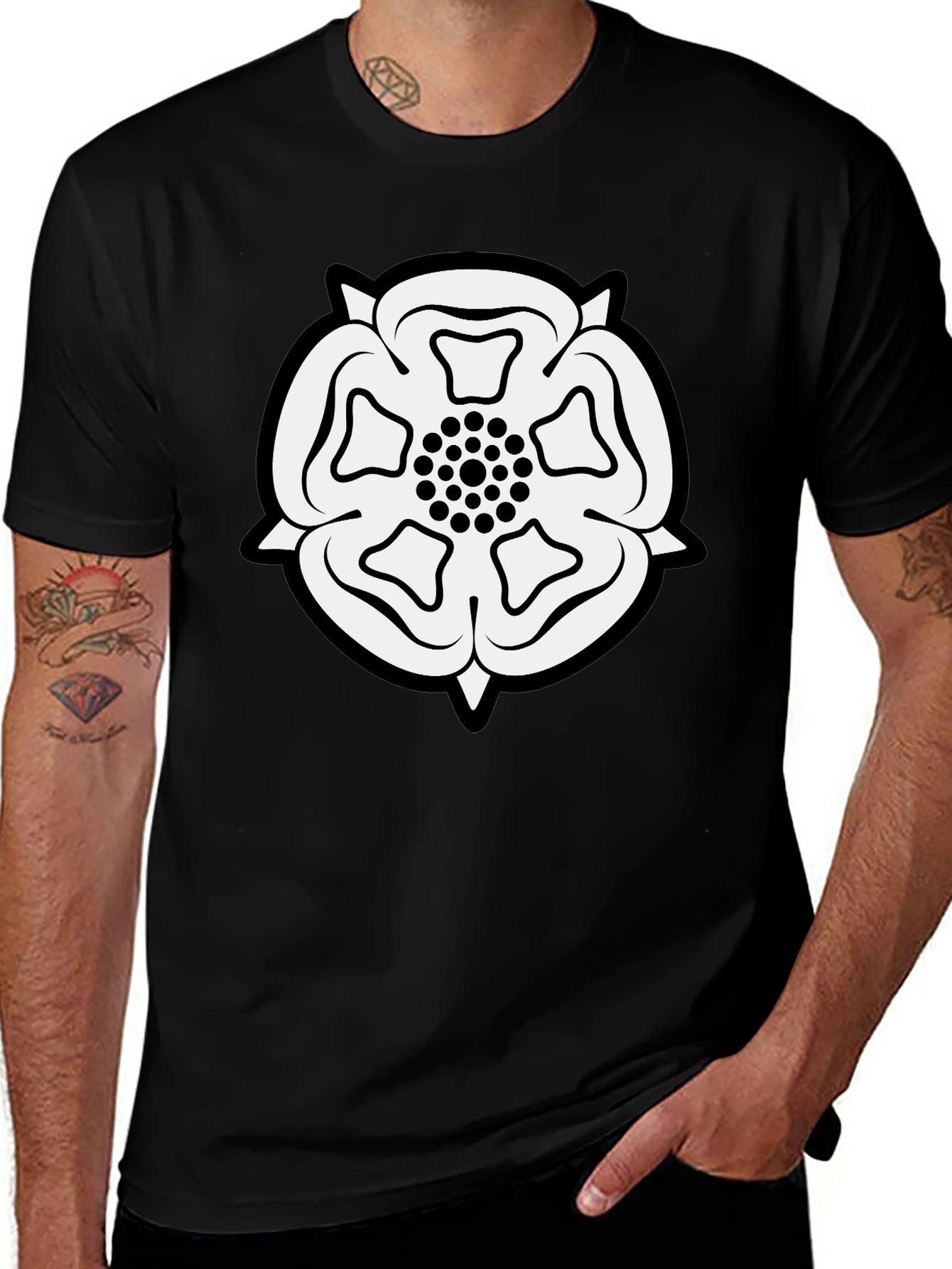 Yorkshire Rose Black T-Shirt - Classic England Emblem