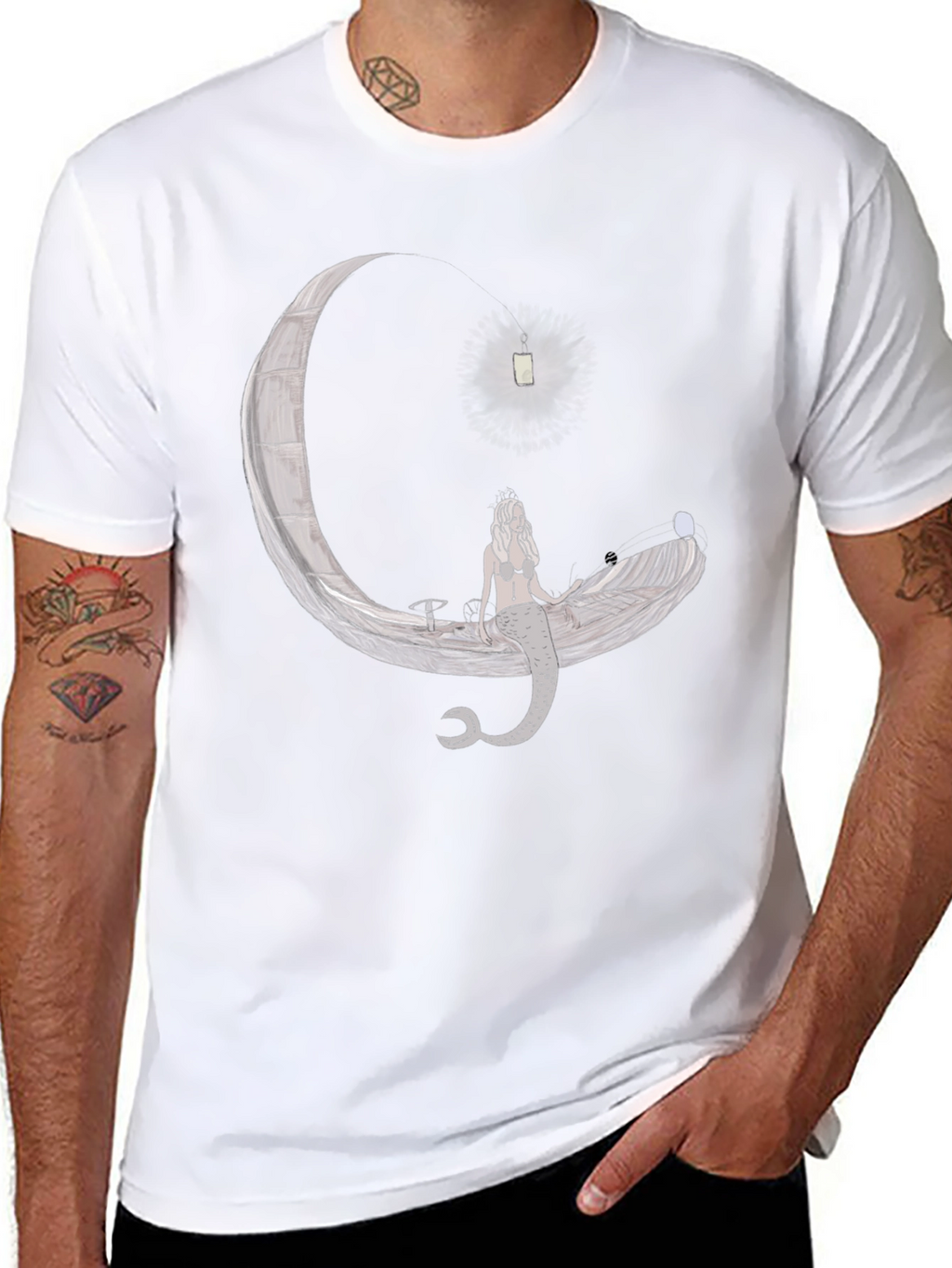 Mermaid Moon Boat Graphic T-Shirt - Unique Design