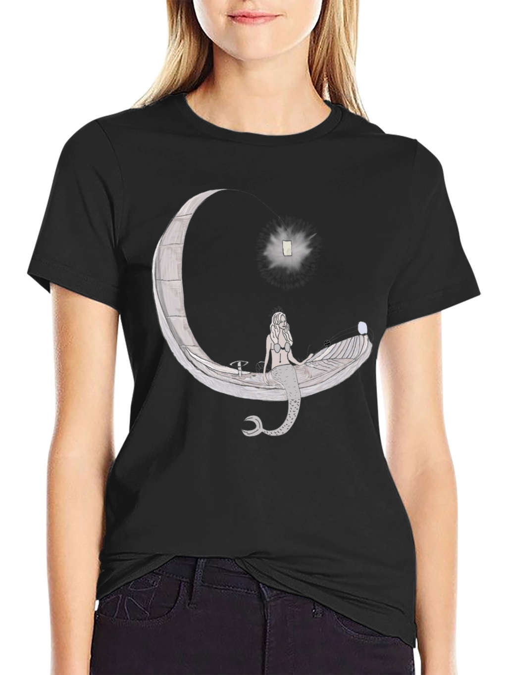 Mermaid Moon Boat Graphic T-Shirt - Unique Design