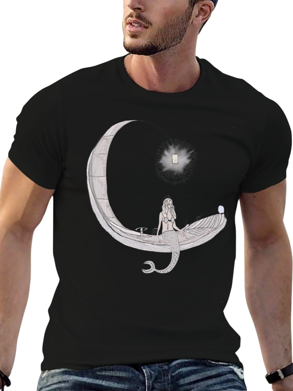 Mermaid Moon Boat Graphic T-Shirt - Unique Design
