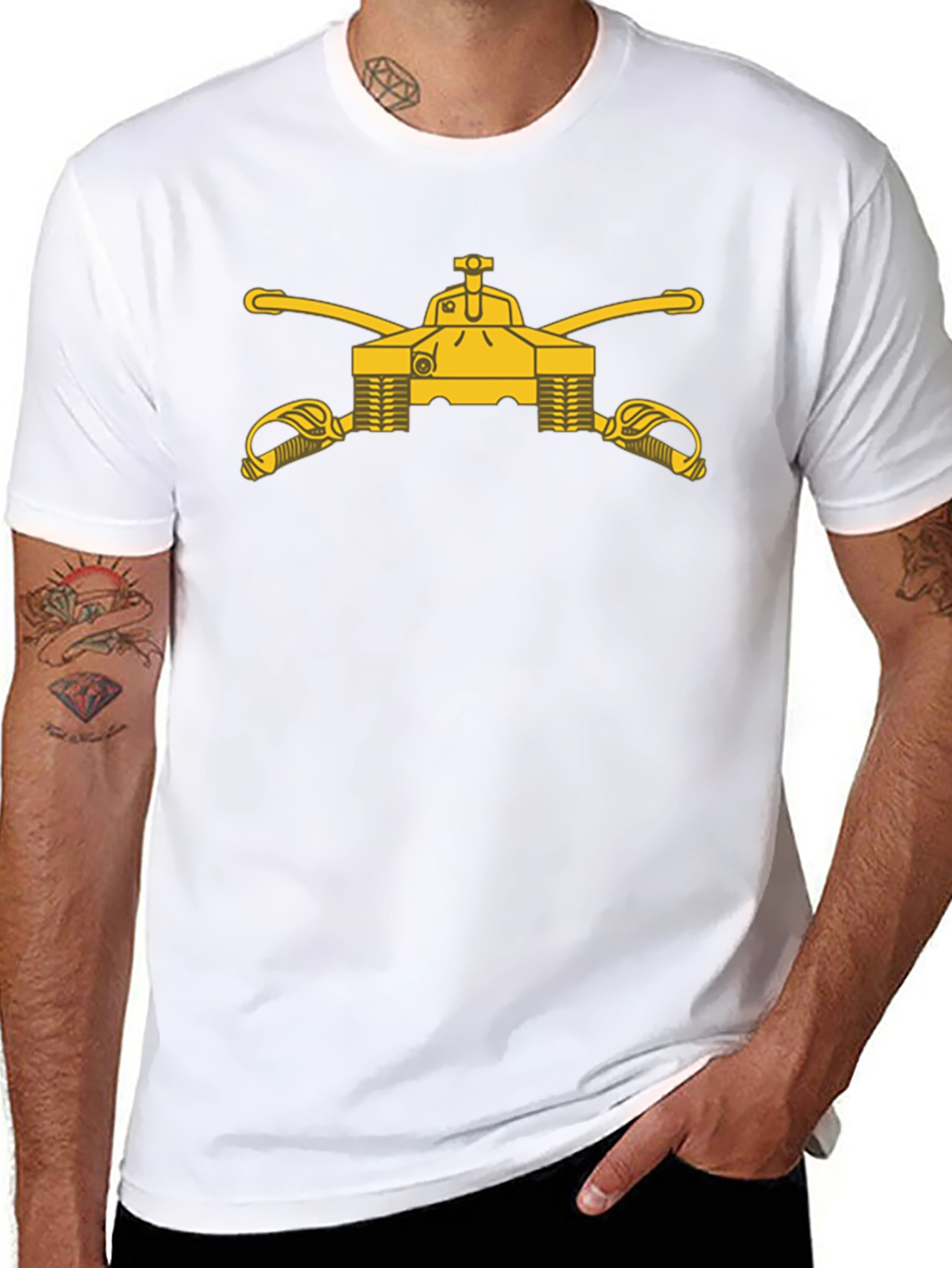 Black T-Shirt with Cavalry Tank & Swords Graphic