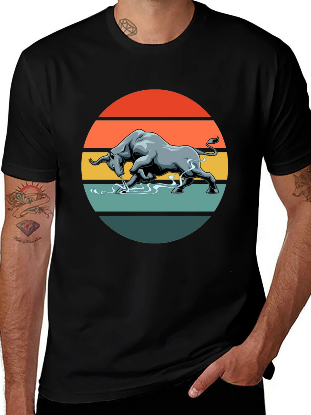 Charging Bull Graphic Tee - Retro Style