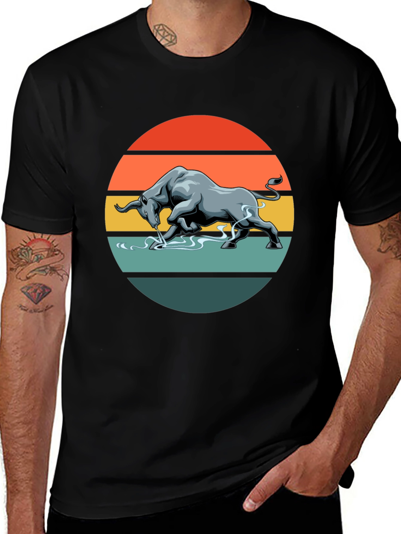 Charging Bull Graphic Tee - Retro Style