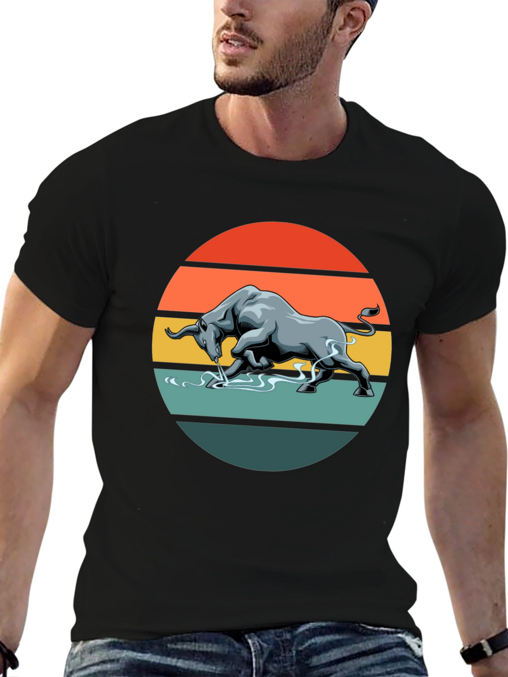 Charging Bull Graphic Tee - Retro Style