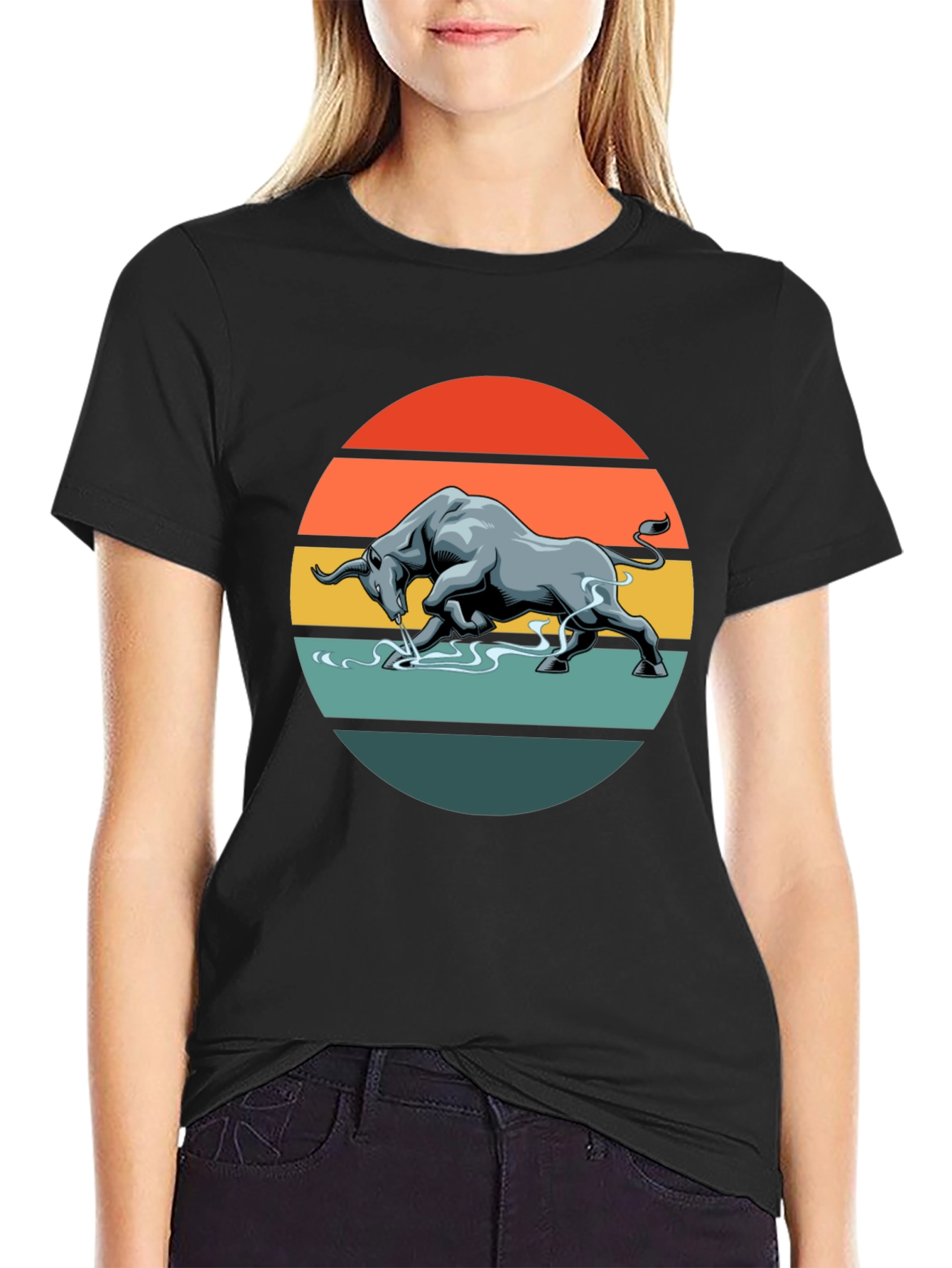 Charging Bull Graphic Tee - Retro Style