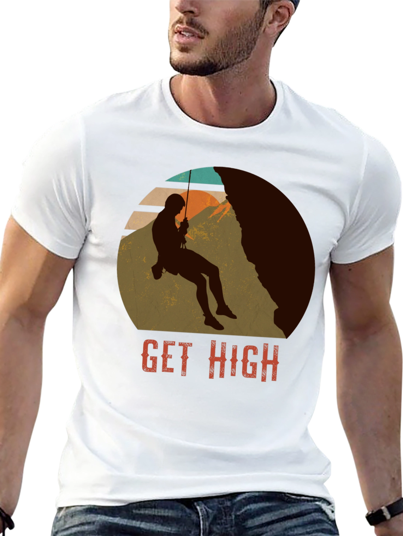 Get High Rock Climbing Black T-Shirt