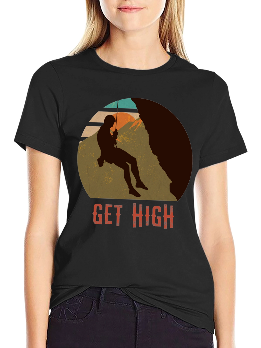 Get High Rock Climbing Black T-Shirt