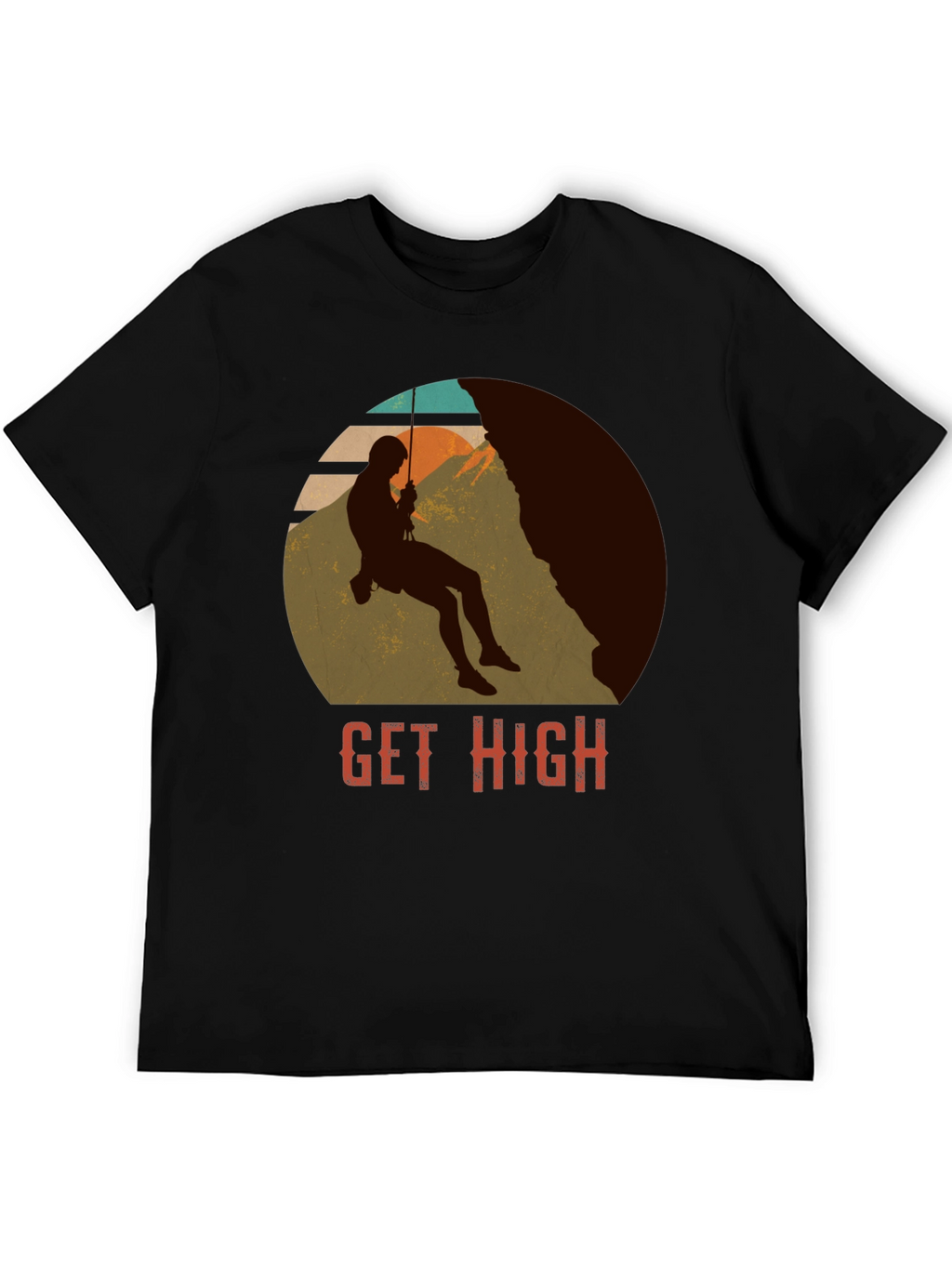 Get High Rock Climbing Black T-Shirt
