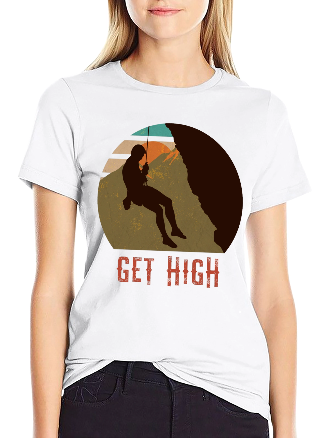 Get High Rock Climbing Black T-Shirt