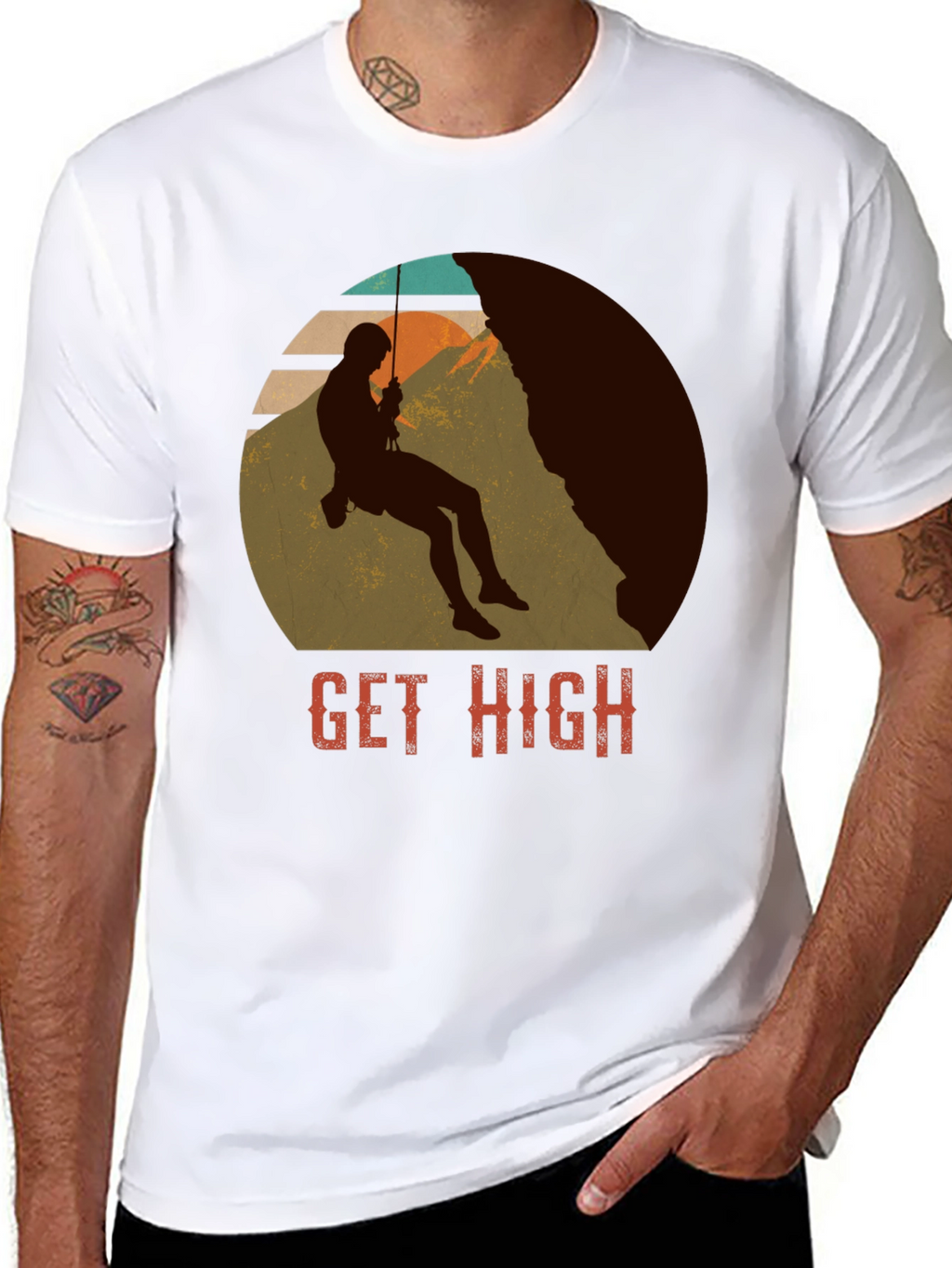 Get High Rock Climbing Black T-Shirt