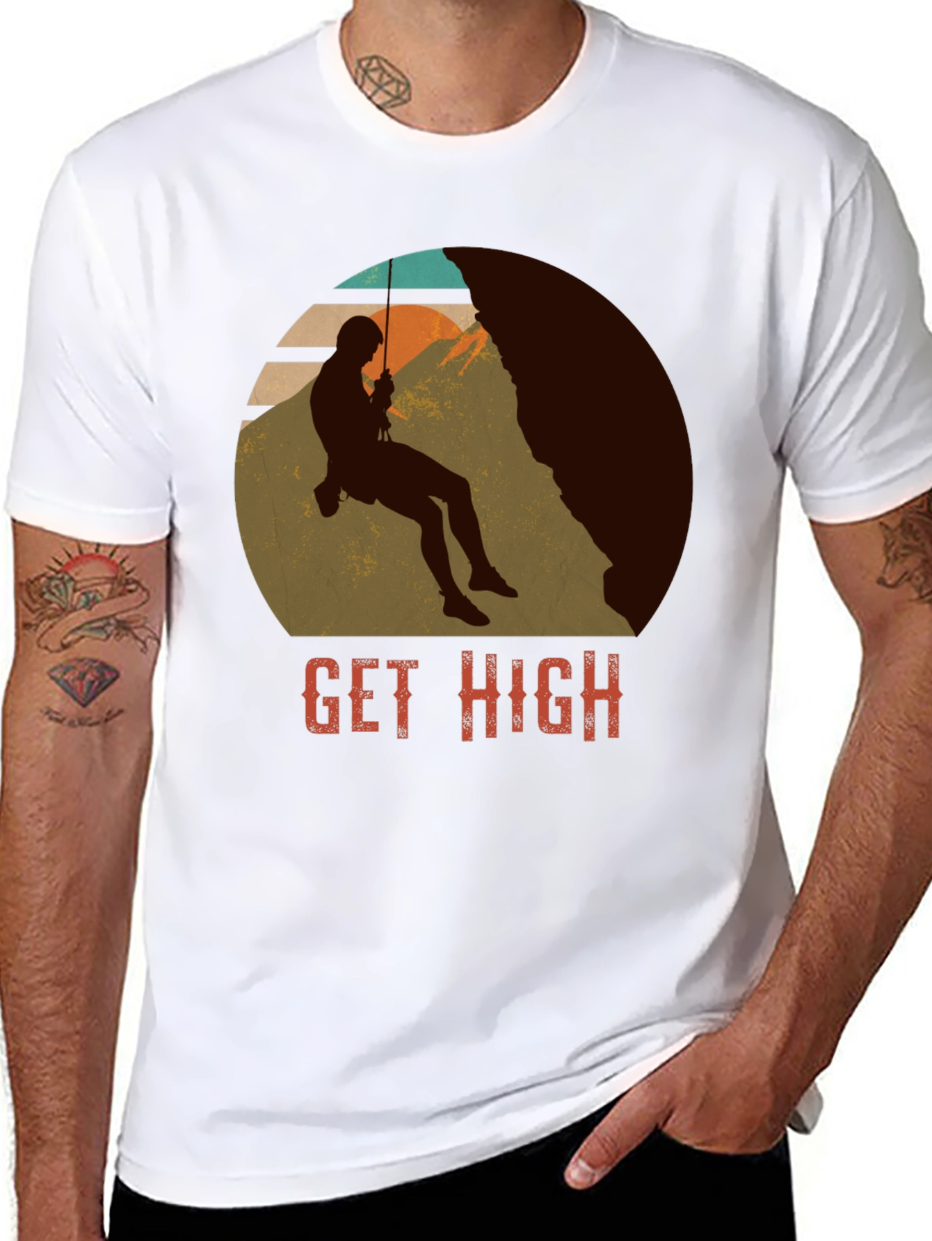Get High Rock Climbing Black T-Shirt