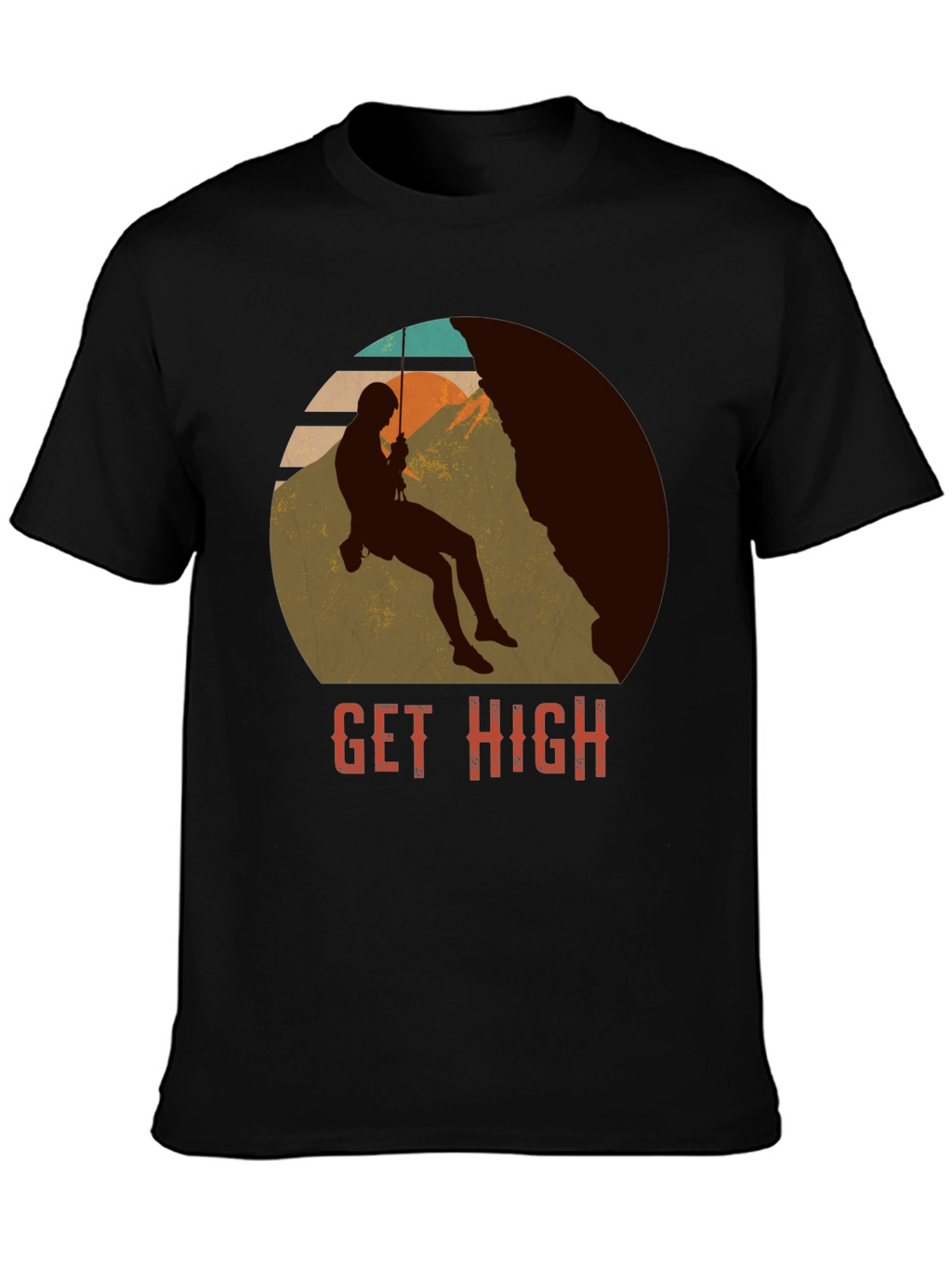Get High Rock Climbing Black T-Shirt
