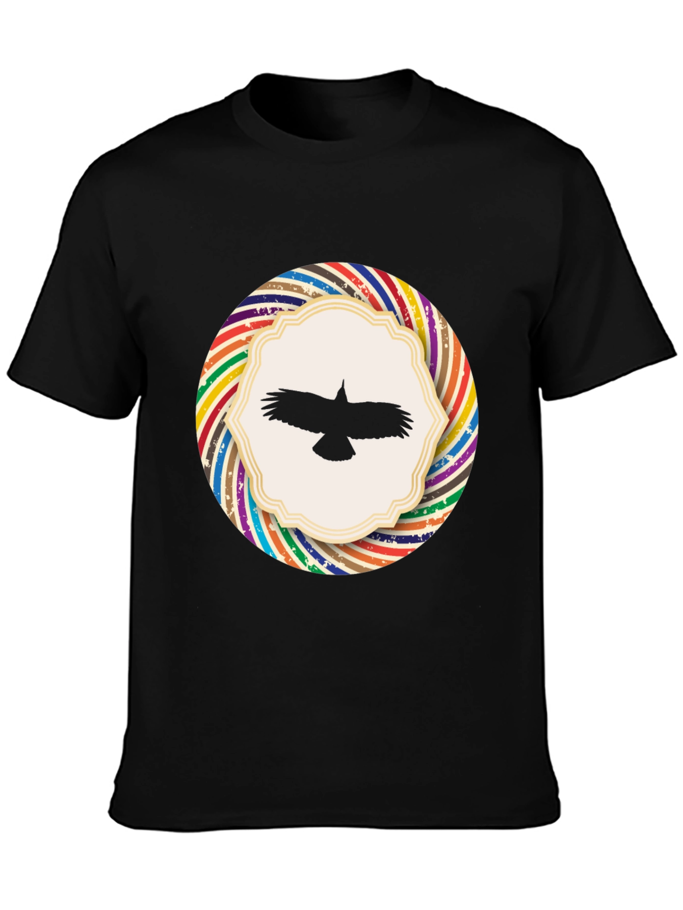 Stylish Black T-Shirt with Bird Graphic Design