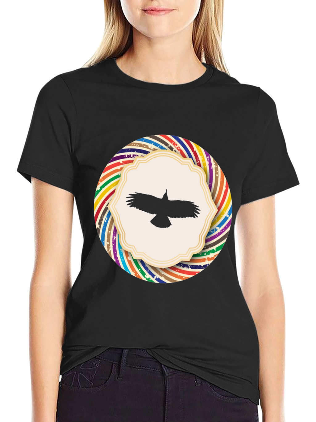 Stylish Black T-Shirt with Bird Graphic Design