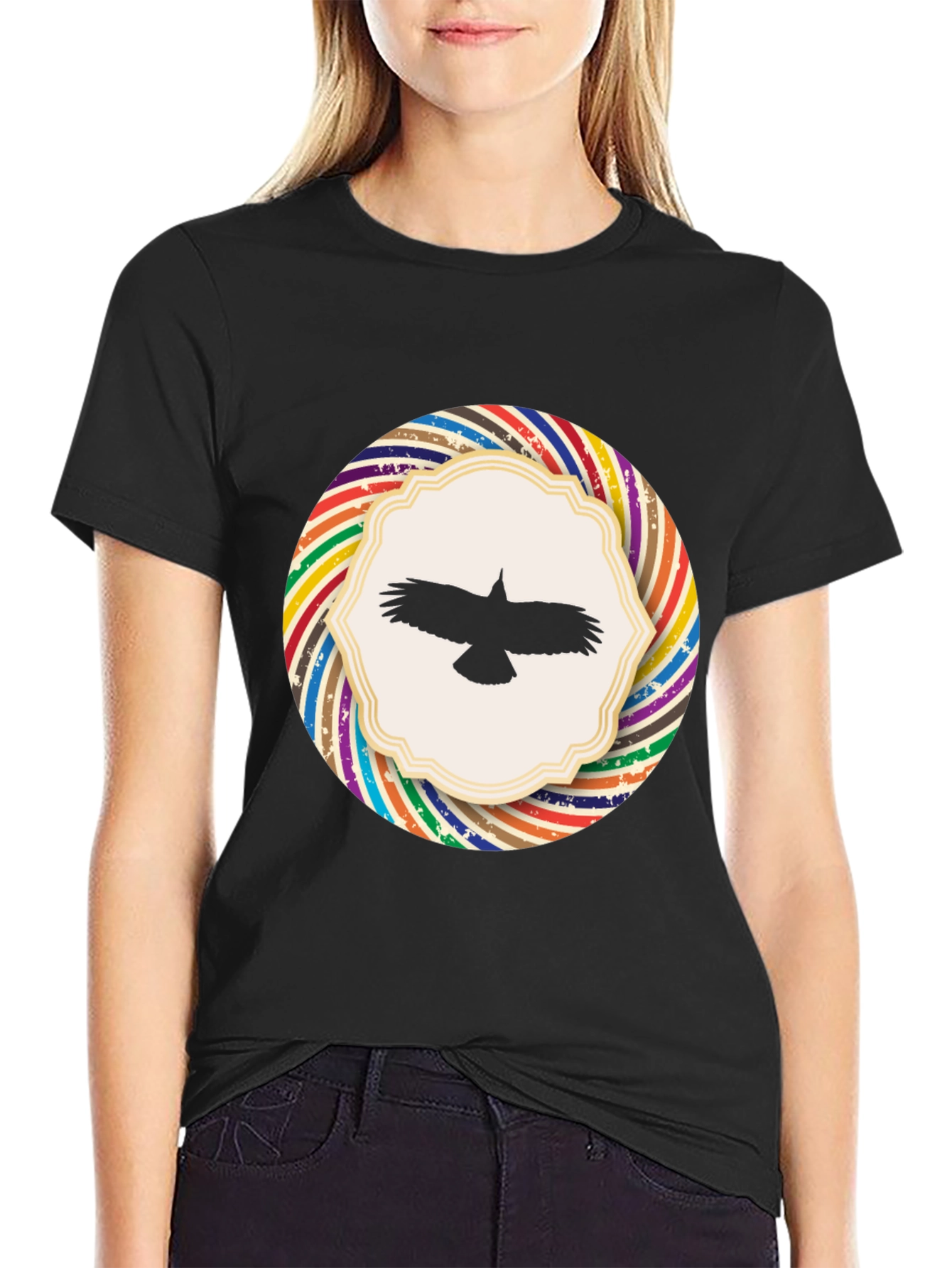 Stylish Black T-Shirt with Bird Graphic Design