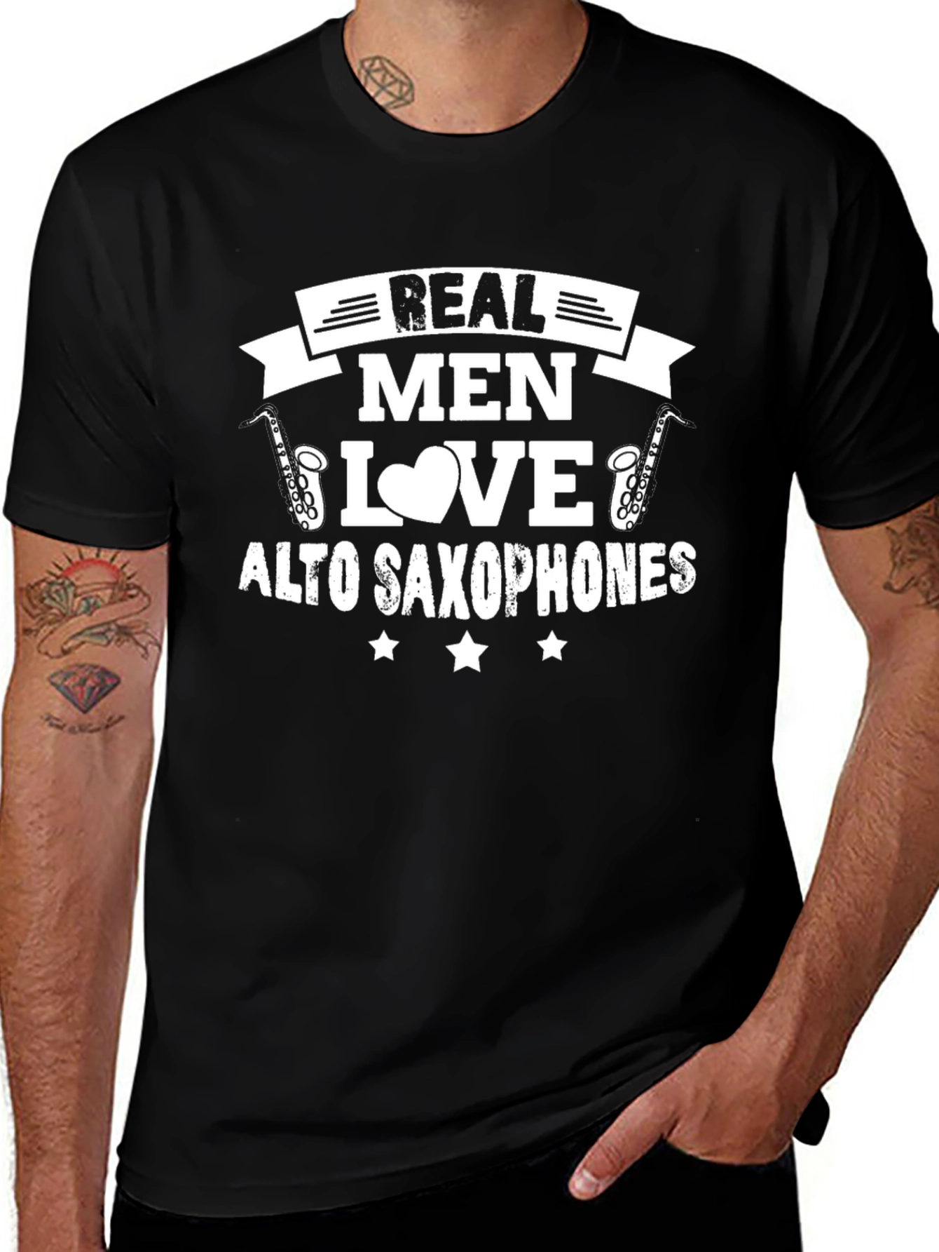 Real Men Love Alto Saxophones - Black Graphic Tee