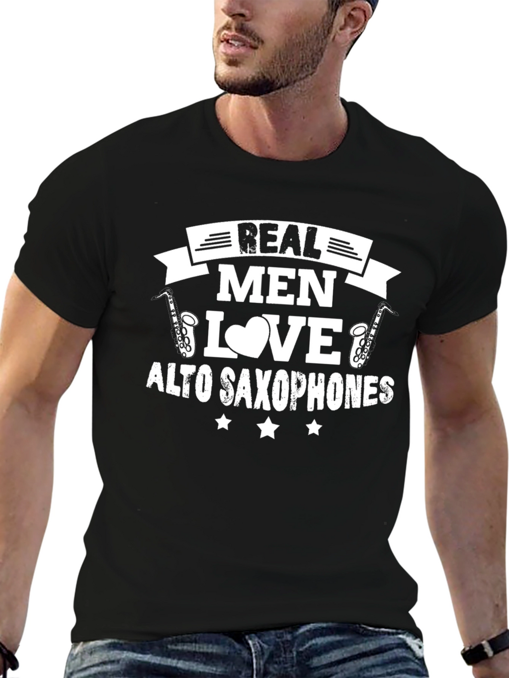 Real Men Love Alto Saxophones - Black Graphic Tee