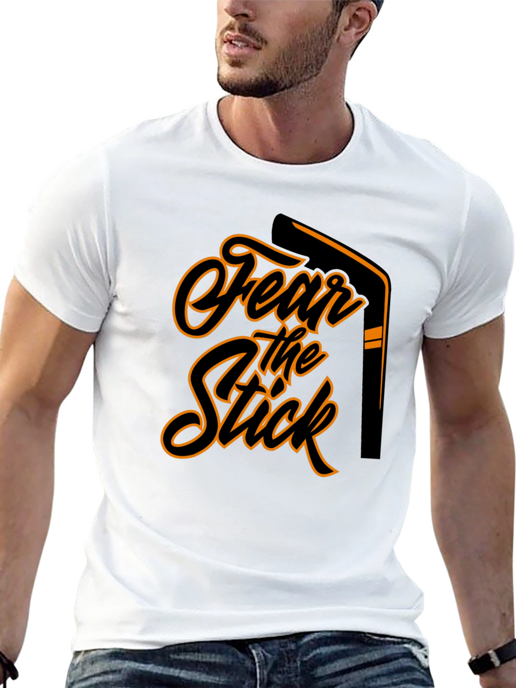 Fear the Stick Hockey Graphic Tee - Black
