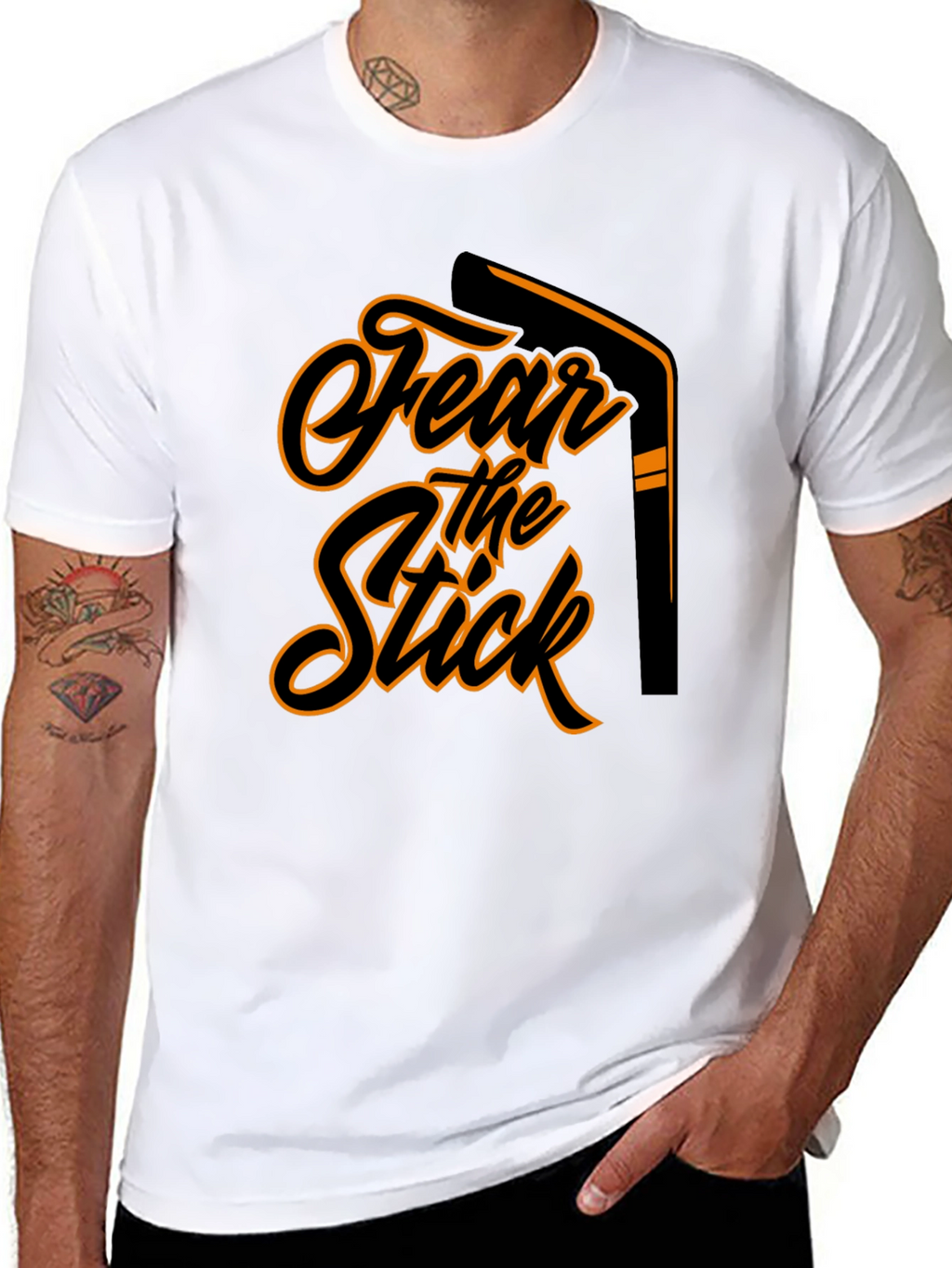 Fear the Stick Hockey Graphic Tee - Black