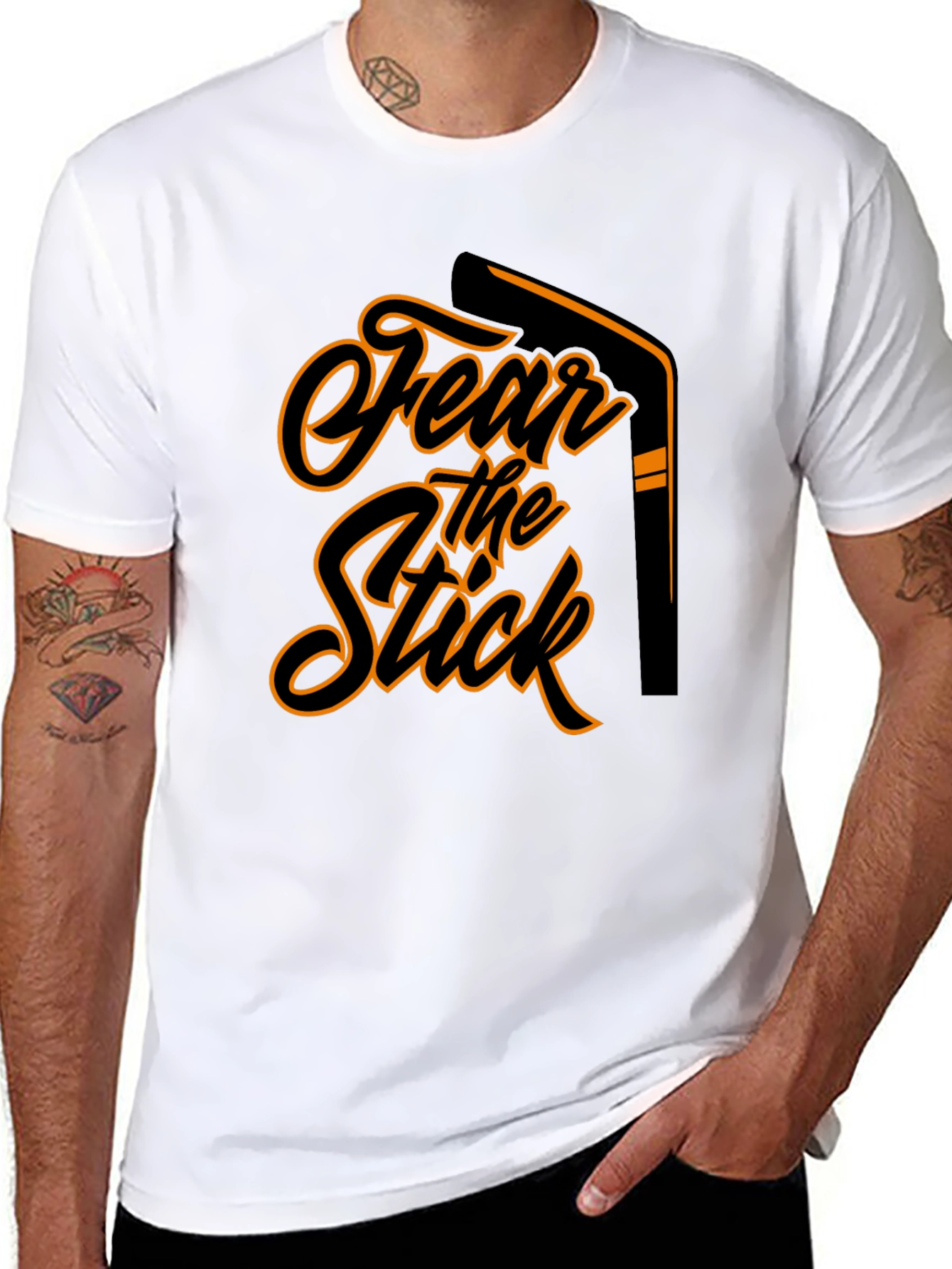 Fear the Stick Hockey Graphic Tee - Black