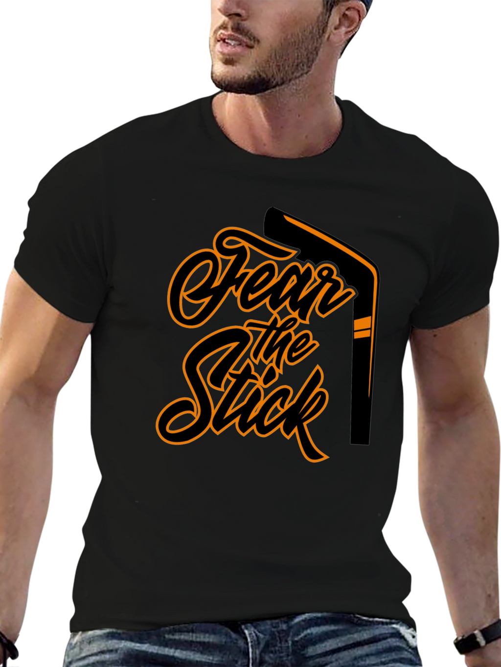 Fear the Stick Hockey Graphic Tee - Black