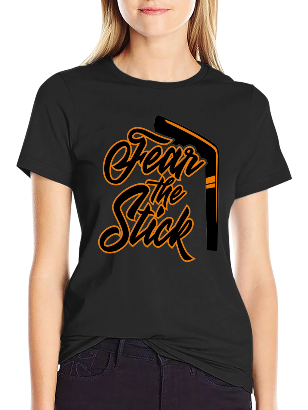 Fear the Stick Hockey Graphic Tee - Black