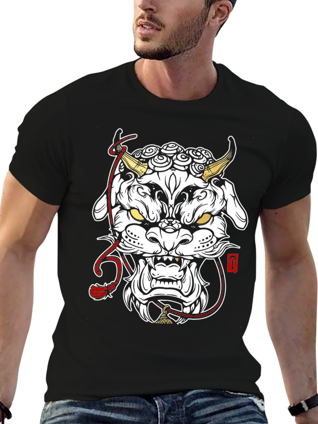 Black T-Shirt with Foo Dog Graphic