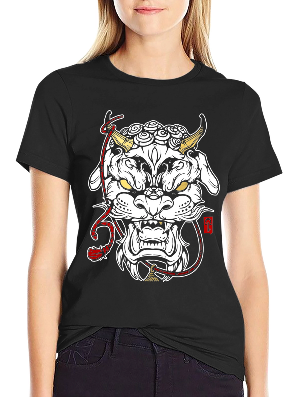 Black T-Shirt with Foo Dog Graphic