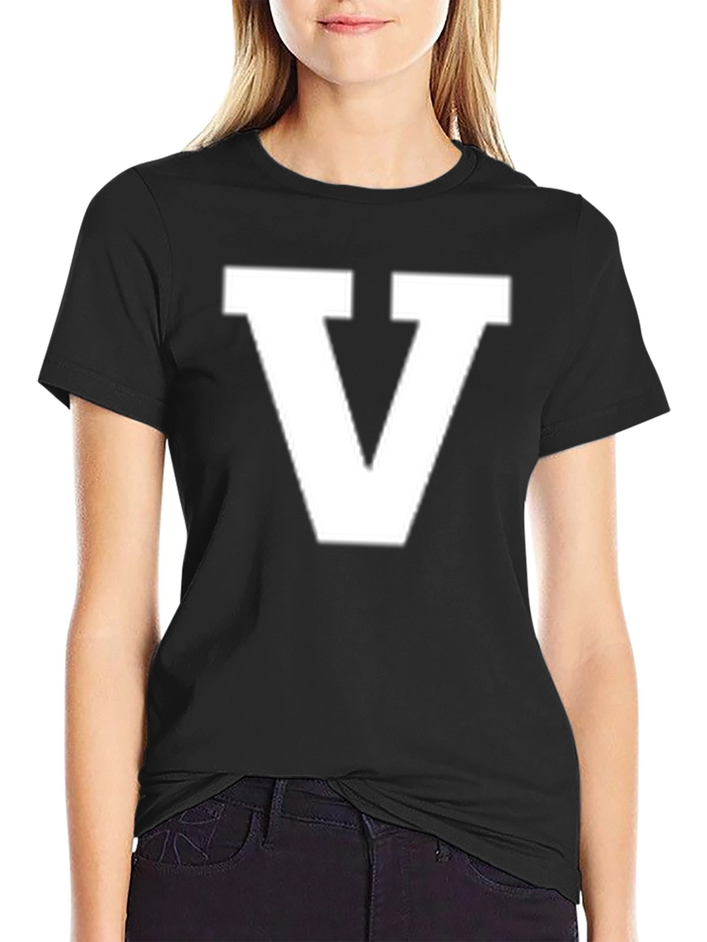 Bold Letter V Graphic Tee - Classic Black