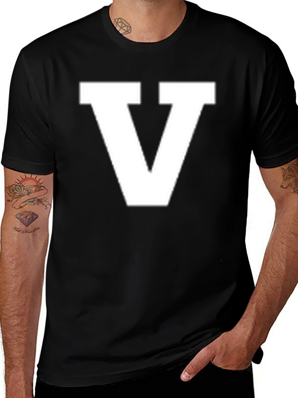 Bold Letter V Graphic Tee - Classic Black