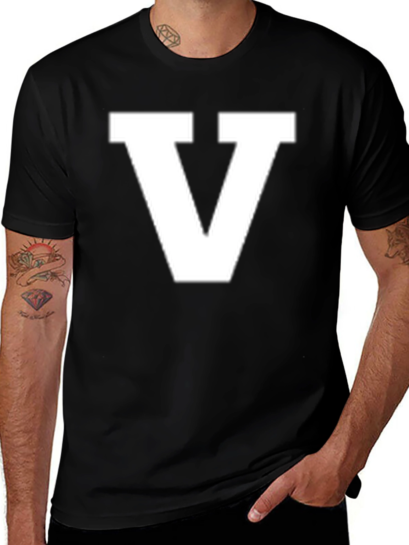 Bold Letter V Graphic Tee - Classic Black