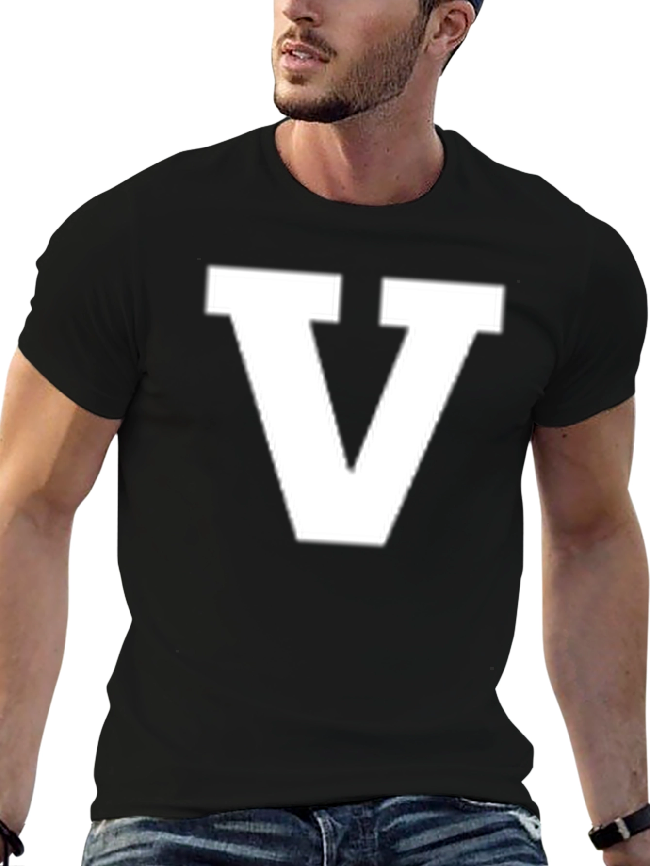 Bold Letter V Graphic Tee - Classic Black