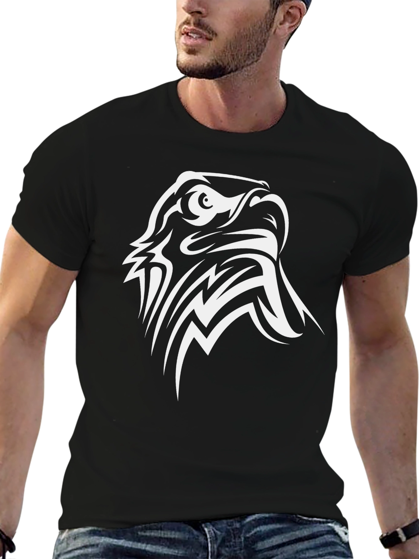 Eagle Graphic Black T-Shirt - Bold Tribal Design