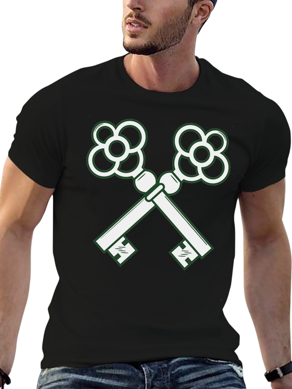 Crossed Keys Graphic Tee - Stylish Black T-Shirt