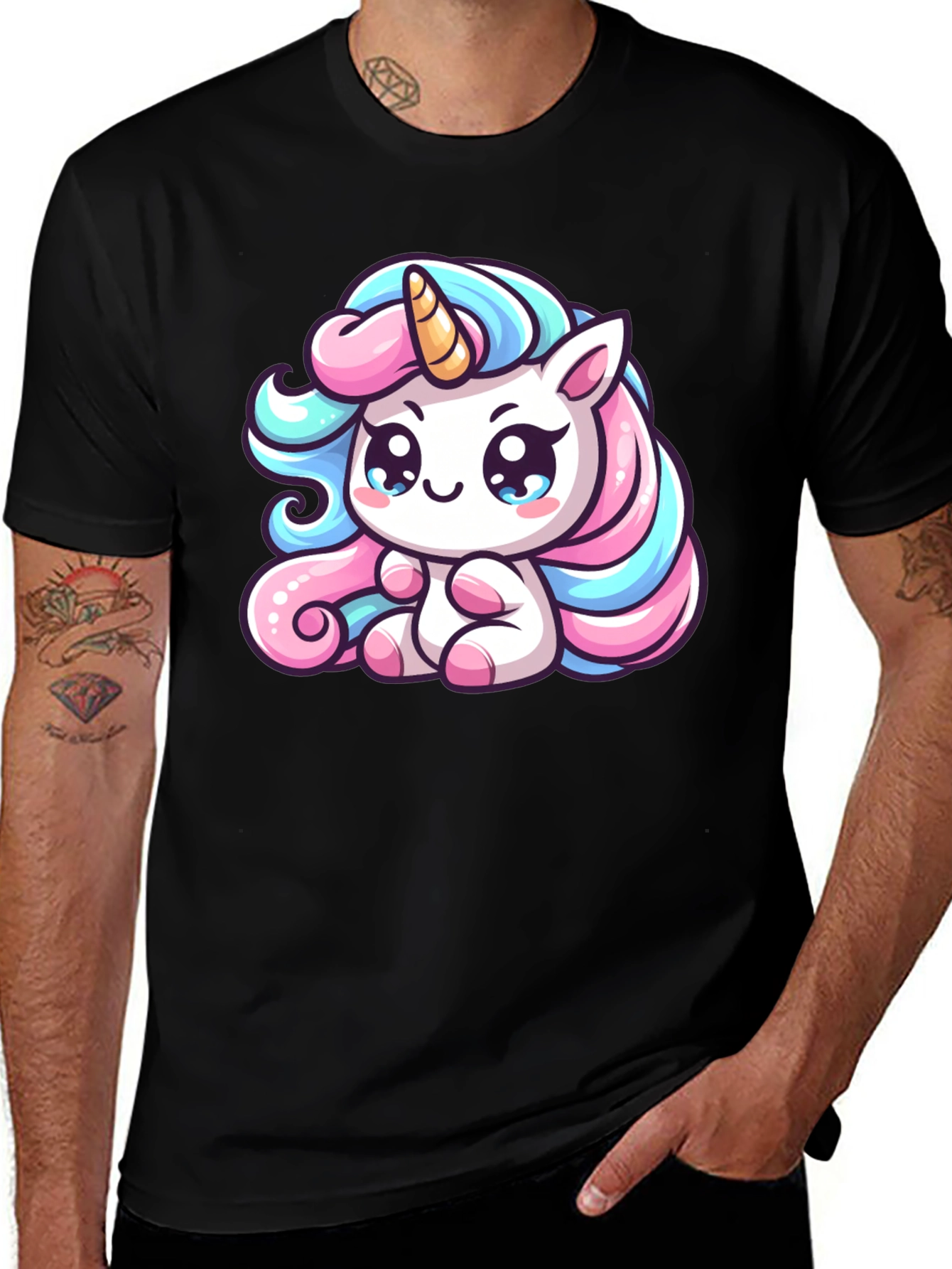 Cute Unicorn Graphic Black Tee Shirt