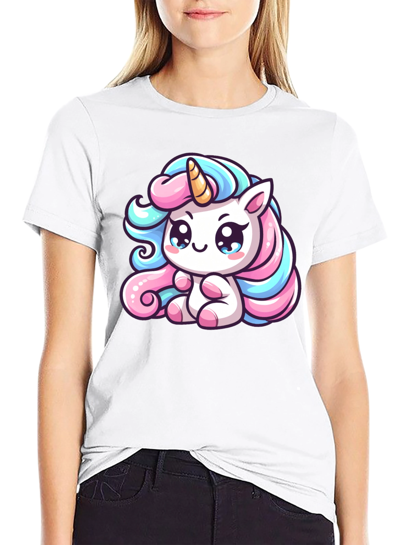 Cute Unicorn Graphic Black Tee Shirt